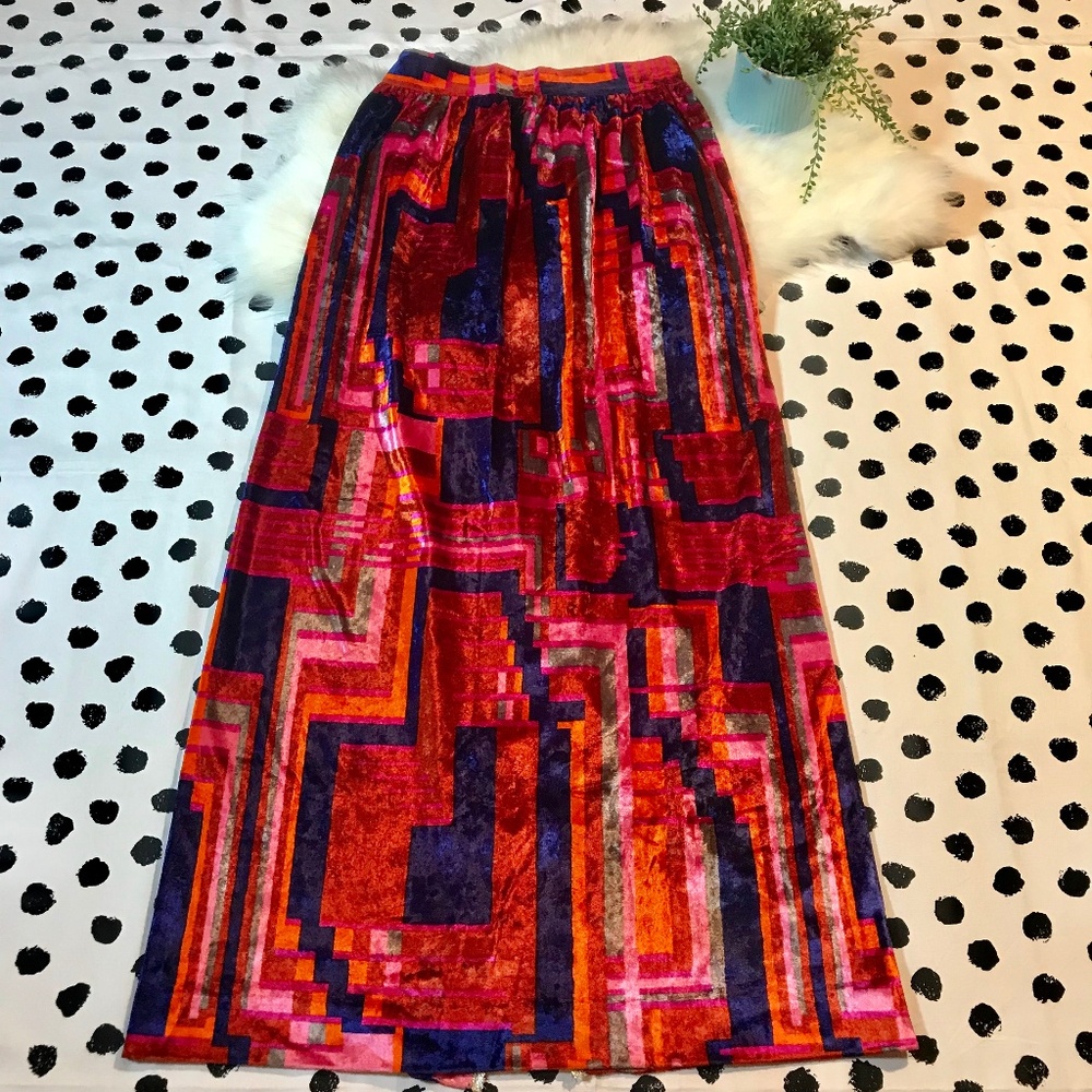 VTG Velvet Mod Maxi Skirt Festival Hippie Boho